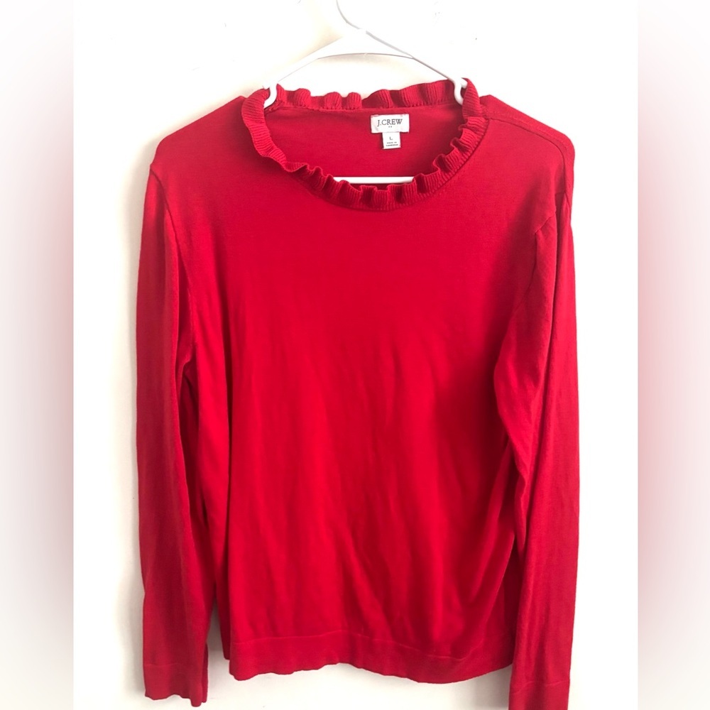 J. Crew Red Ruffle Neck Sweater - Picture 3 of 7